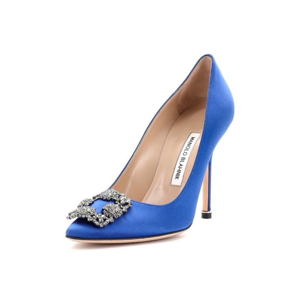 Manolo Blahnik Blue Heels with Crystal Embellishment